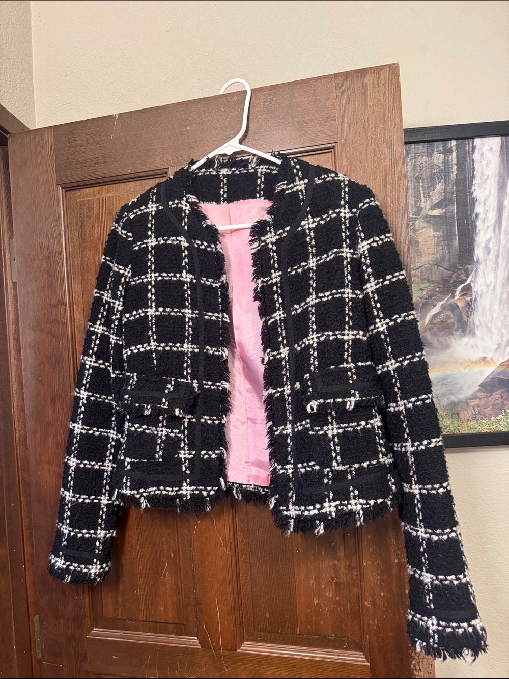 Tweed Jacket Black & White with Pink Lining